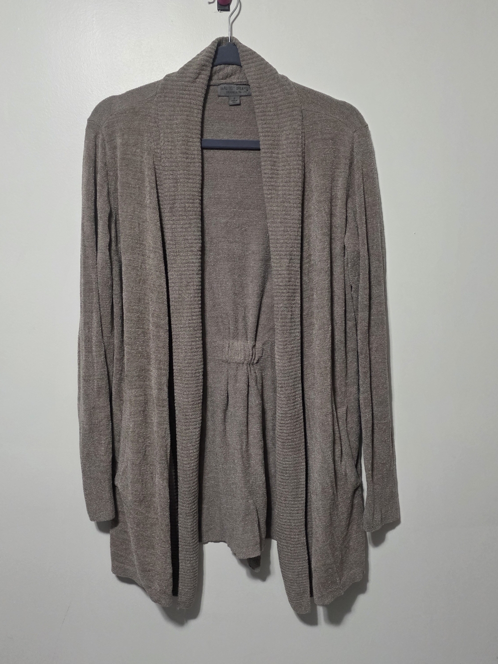Barefoot Dreams Taupe Open-Front Shawl-Collar Cardigan